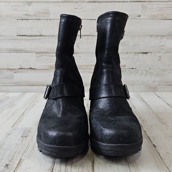 Sorel Joan Of Arctic II Black Suede Leatger Buckle Wedge Boots - Picture 5 of 9